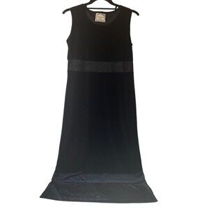 Vintage Sleeveless Black Velvet Maxi Dress Sheer Lace‎ Whimsigoth Vamp Petite S